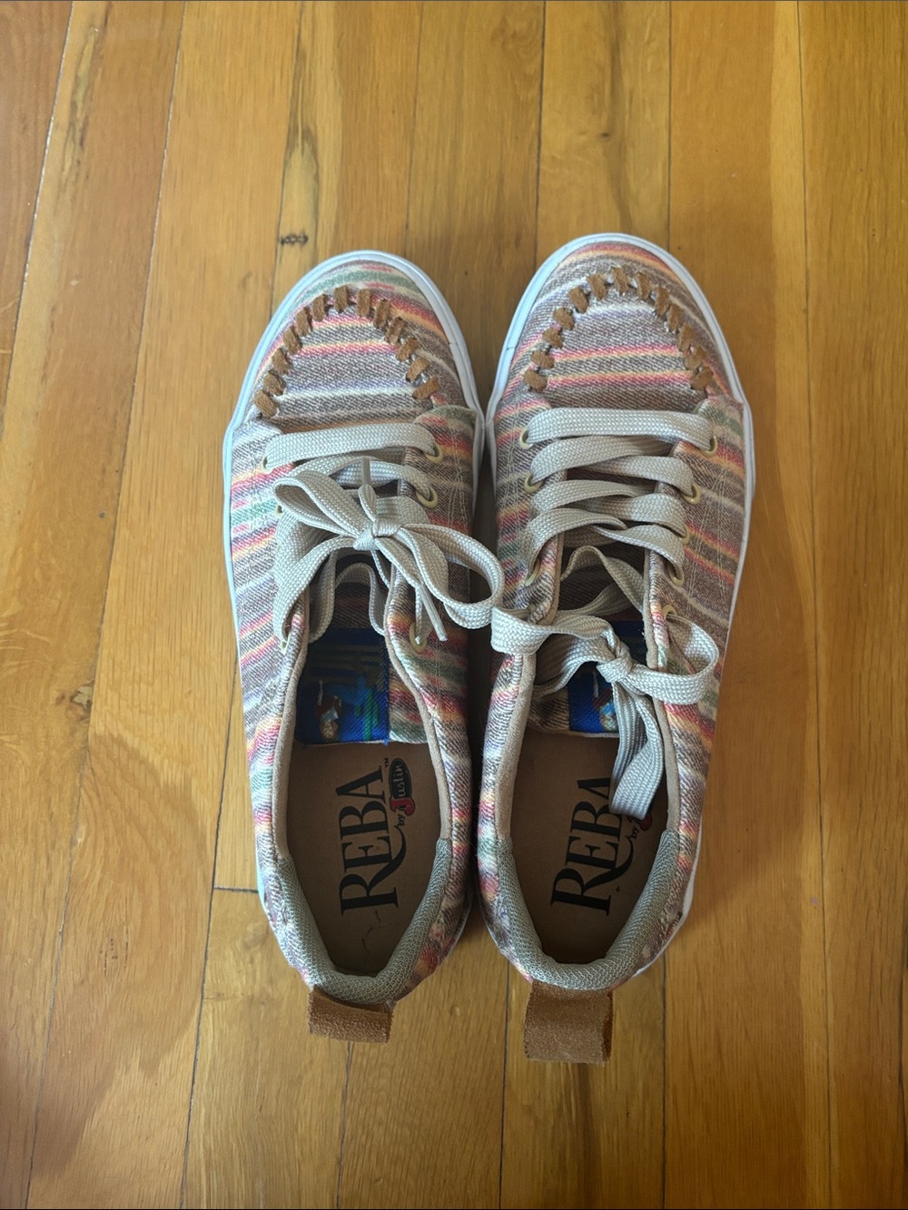 Reba Striped Canvas Lace-Up Sneakers in Multicolor and Tan